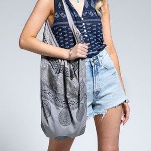 Black grey gold print Boho Tote bag shoulder handbag  print sling bag